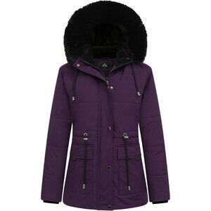 Women's Purple Warm Winter Puffer Coat Thicken Fleece Lined Down Jacket